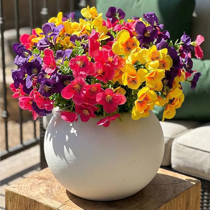 trytuny Artificial Flowers for Outdoor, Realistic Faux Plants for Outside Indoor Porch Patio Window Box Planter Home Decor (12pcs - Yellow Purple Rose red)