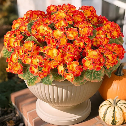 Ammyoo Fake Fall Flowers Artificial for Outdoors Decoration, 6 Bundles Faux Geranium Silk Flower Outside UV Resistant No Fade Artificial Floral for Home Garden Balcony Indoor Table Centerpieces Decor