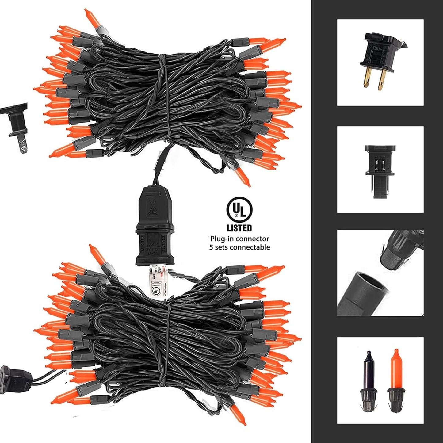 TW SHINE Orange Halloween Lights, 2 Pack 20FT 100 Count Incandescent Mini String Lights, Waterproof Halloween Decorations for Outdoor Indoor Patio Home Party Garden Yard Decor