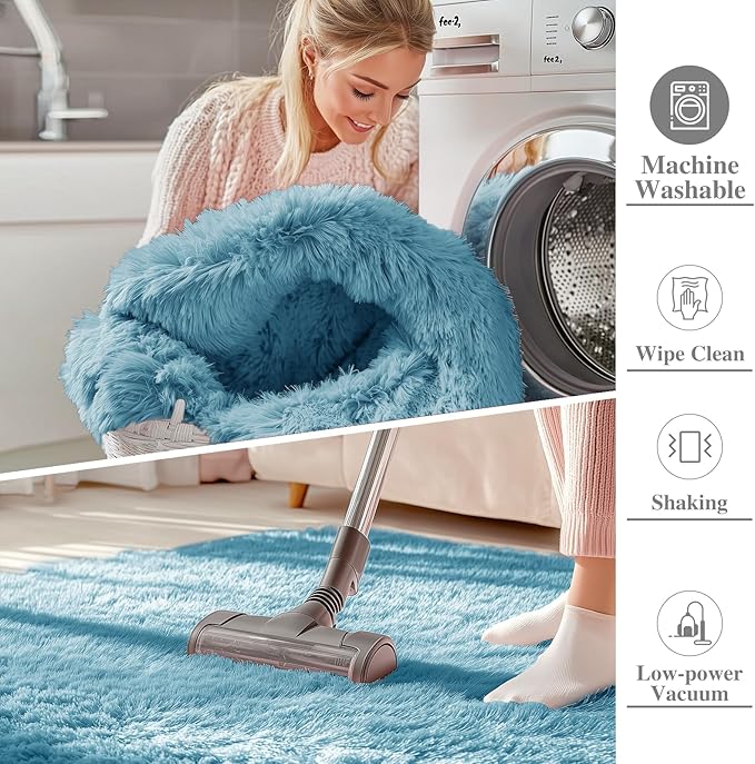OLANLY 2x3 Machine Washable Small Bedside Rug, Soft Fluffy Shaggy Entryway Throw Rugs for Bedroom, Living Room, Indoor Floor Carpet for Kids Girls and Boys, Home Decor Aesthetic, Slate Blue