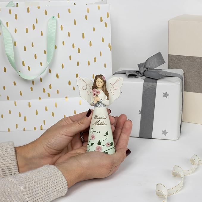 Pavilion Gift Company - Cherished Mother - 5" Angel Figurine Floral Spring Home Decor Mommy Mama Mom Present from Daughter Son Kids