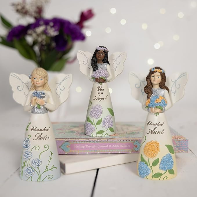 Pavilion Gift Company - You are an Angel - 5" Ebony African American Angel Figurine Floral Spring Home Decor Religious Survivor Hospital Stay Present