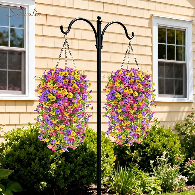 Serwalin Artificial Fake Hanging Flowers for Outdoors Planters,6PCS UV Resistant Faux Pansy Spring Flowers for Outside Porch Patio Garden Window Box (Mixed Colors)