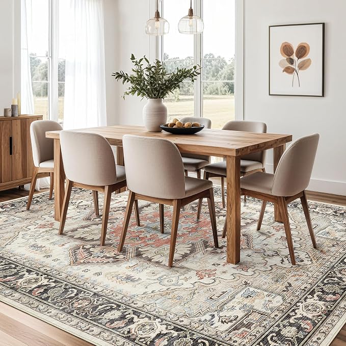 Area Rug 9x12 for Living Room, Medallion Printed Ultra-Thin Soft Large Carpet, Oriental Non Slip Big Washable Fade Stain Resistant Rugs for Bedroom Dining Room Home Office Decor