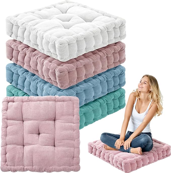 Jerify 4 Pcs Floor Pillow Cushions Large Round Square Large Meditation Floor Pillow for Classroom Adult Meditation Picnic Party Seating Learning Daycare School (Square 20 x 20,Mixed Blue)