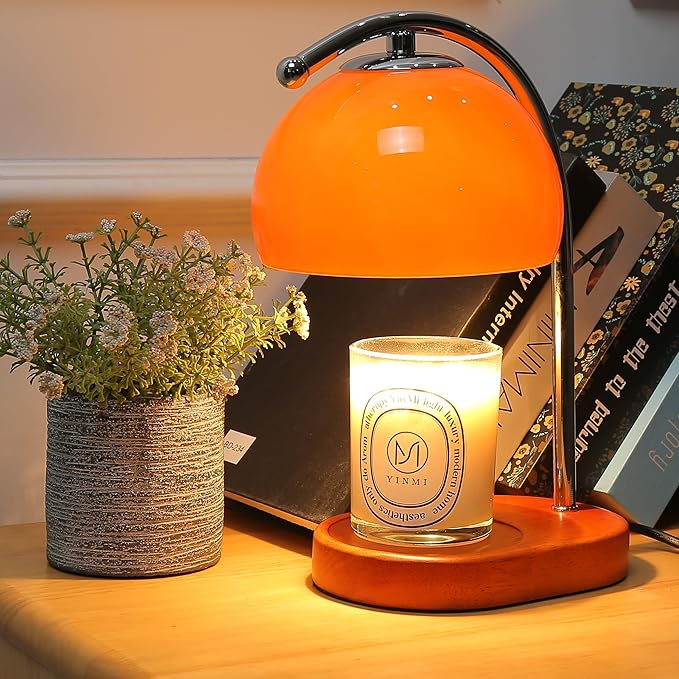 FCTWAKS Mid Century Orange Glass Candle Warmer Lamp with Timer & Dimmer, Mothers Day Birthday Gifts for Women Mom, House Warming Gifts New Home, Wax Warmer Lamp for Bedroom Decor with 2 Bulbs