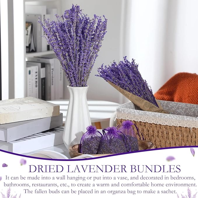 Yunlly 18 Bunches Dried Lavender Bundles 15.7 Inch Natural Dried Lavender Flowers 1440-1620 Stems Total for Wedding Decoration, Flower Arrangements DIY Crafts Photo Props Home Fragrance Gift for Her