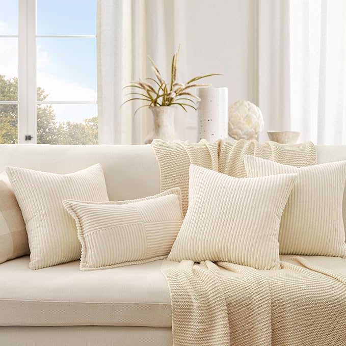 Topfinel Decorative Beige Throw Pillow Covers Cushion Cases, Set of 4 Soft Velvet Modern Double-Sided Designs, Natural Home Decor, Pillow Inserts Not Included (22x22 inch)