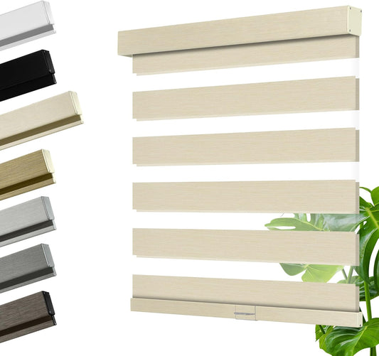 Cordless Zebra Blinds for Windows, Blackout Interior Blinds,Easy to Install,UV Protection,for Offices and Home,Custom Roller Shades, Mousse Beige,37" W x 64" H