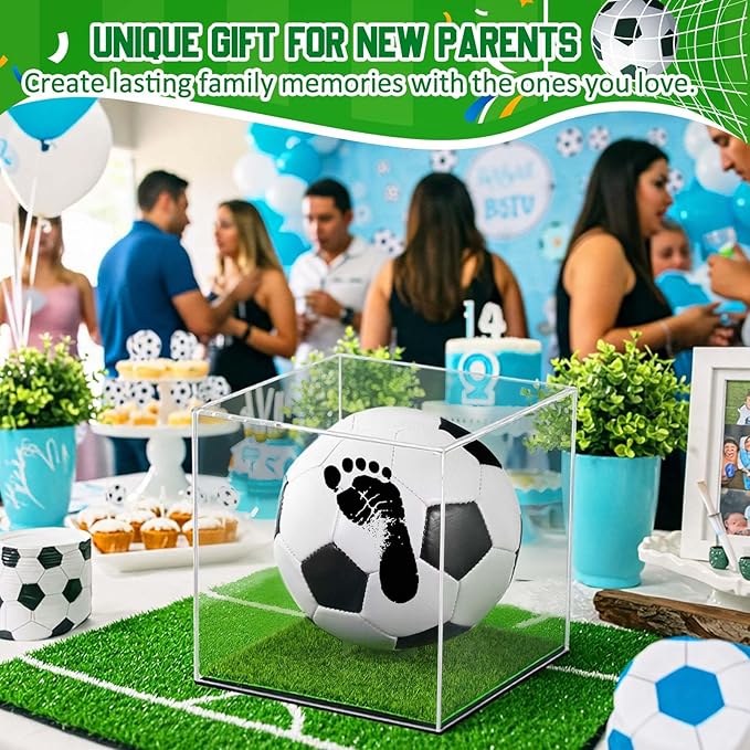 Soulchen Baby Soccer Ball Hand and Footprints Kit with Ink Pad - Newborn Footprint Keepsake for Baby Shower Favors, New Dad Gifts, Rookie of The Year First Birthday Present