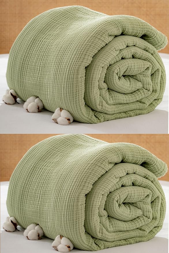 Muslin Blanket - Pure 100% Turkish Cotton Airy Soft Light Versatile Gauze Throw Blanket for Bed, Couch, Sofa (Sage Green, Queen XL Size (95" x 95" inch))