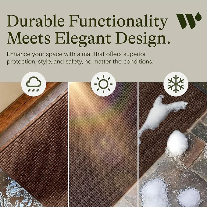 WaterHog Squares Front Door Mat Indoor Outdoor Entrance, Absorbent All-Weather Doormat with Non-Slip Rubber Backing, Dirt & Moisture Trapper, Low Profile, Easy Clean, Made in USA, 23"x35.5" Dark Brown
