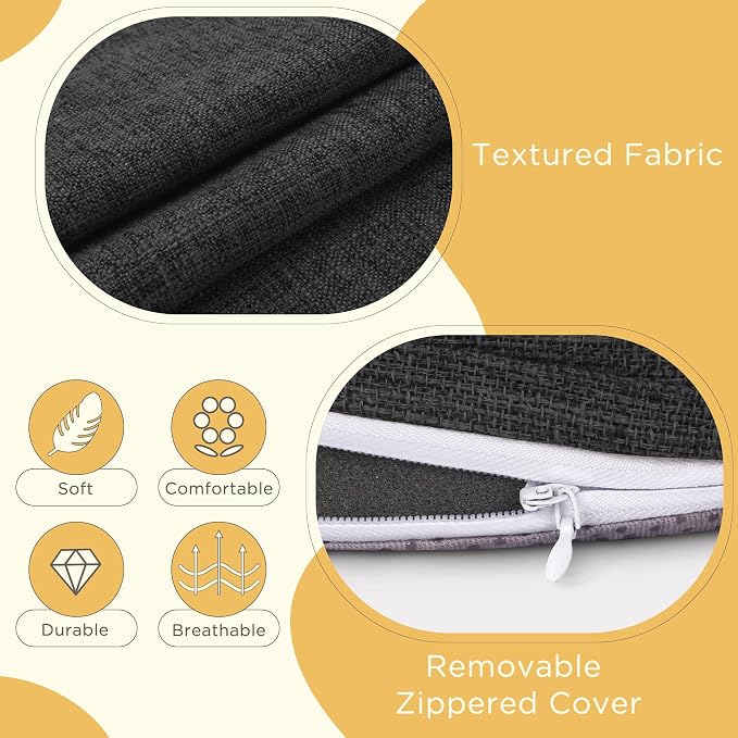 Bar Stool Cushions Round 3" Thick Round Seat Cushions for Chairs 2 Pack Non Slip Bistro Chair Pads with Machine Washable Cover (12 Inch, Black)