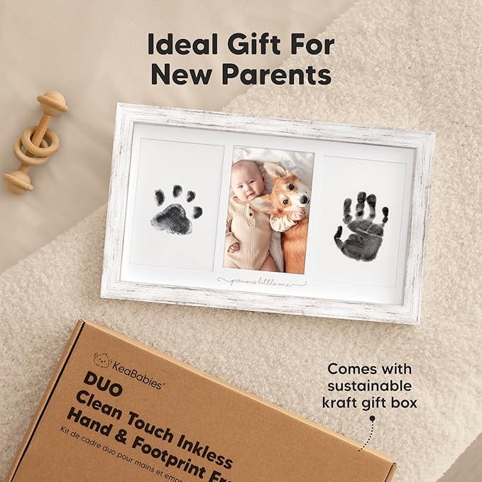 KeaBabies Inkless Baby Hand And Footprint Kit Frame and First 5 Years Baby Memory Book Journal - Personalized Baby Picture Frame for Newborn - 90 Pages Hardcover First Year Keepsake Milestone Book