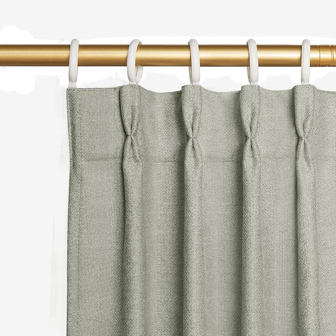 Joydeco Greyish White Pinch Pleated Thick Linen Curtains 90 Inch Long 2 Panel Set for Living Room, Double-Faced Curtain for Bedroom, Back Tab Blackout Drapes with Adjustable Hooks (40”W x90”L)