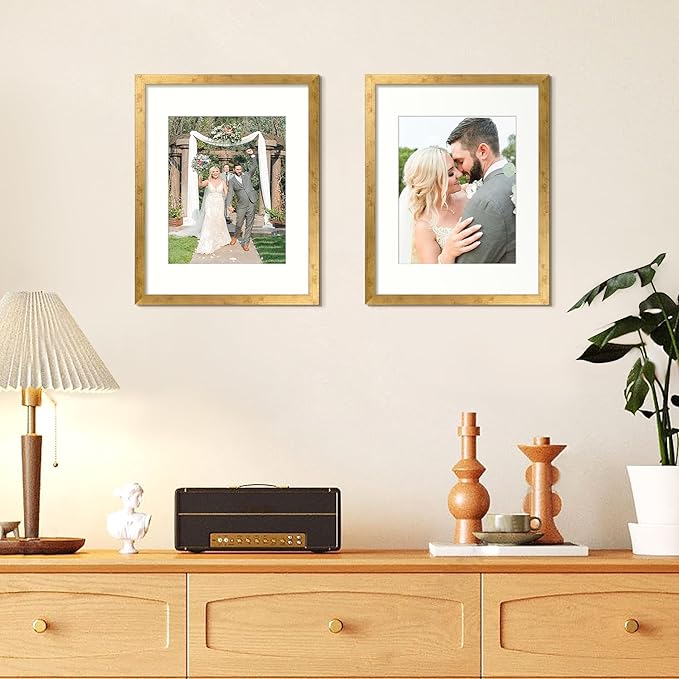 upsimples 11x14 Picture Frame, Display Pictures 8x10 with Mat or 11x14 Without Mat, Wall Hanging Photo Frame, Bronze, 1 Pack