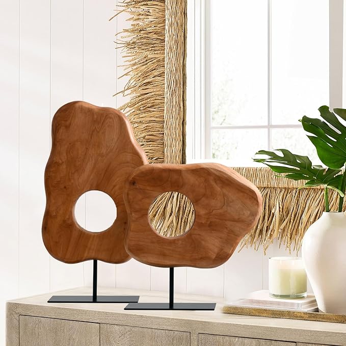 WELLAND Irregular Wood Sculpture, Tabletop Sculpture Collectible Decoration for Home Office Decor (Medium)