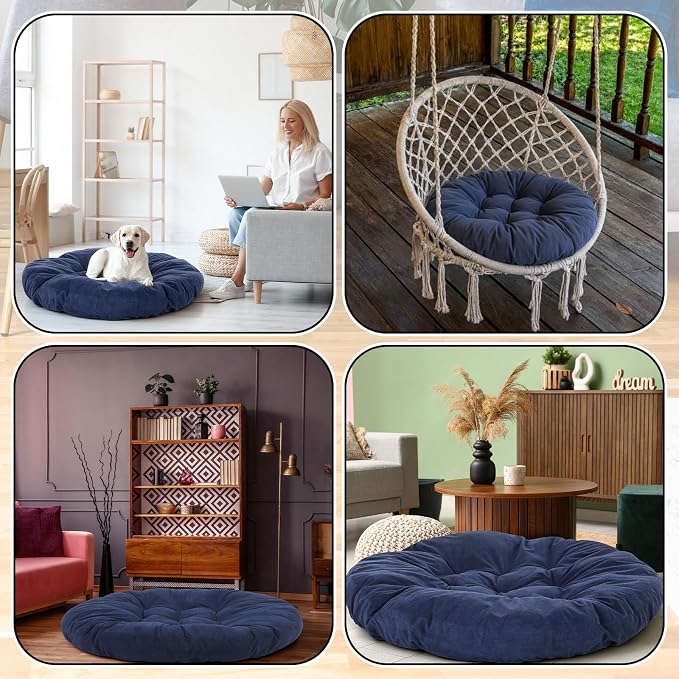 Funnymoom Extra Large Floor Pillow 35 Inch Round Floor Meditation Cushion Papasan Swing Cushion for Adults Oversized Playroom Pillows Big Pillow for Yoga Living Room Sofa Balcony(Dark Blue, Classic)
