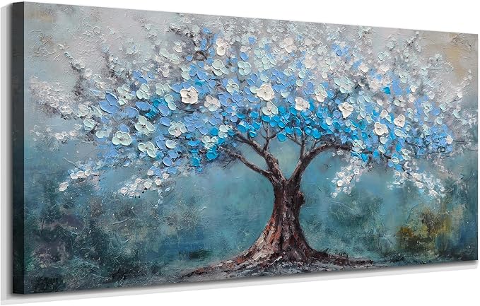 Acocifi Large Artwork Tree of Life Canvas Wall Art for Living Room 58"x29" | Textured, Blue Painting Wall Decor, Durable Colorfast, Ready to Hang, Suitable for Living Room Bedroom Home Decor