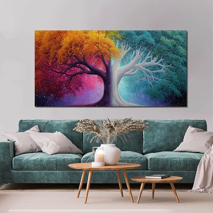 AOZEMI Colorful Wall Decor Tree Wall Art Canvas Large Pictures Art for Living Room Bedroom Bathroom Office Modern Artwork 29"x 59"