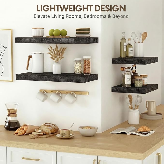 Vivelove 10.2 Inches Floating Shelves Wall Mounted, 10" Deep Wall Shelves for Bedroom, Bathroom, Living Room, Kitchen, Office, Home Decor, Modern Shelf, Set of 2, Black, 10.2x10.2x1.5