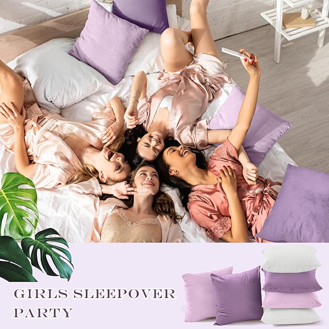 Berlune 6 Pcs Velvet Throw Pillow Covers 18" x 18" Decorative Cushion Cases Soft Pillowcase for Graduation Coquette Party Accessories Couch Sofa Bed Chair Home Decor, No Inserts (Purple Series)