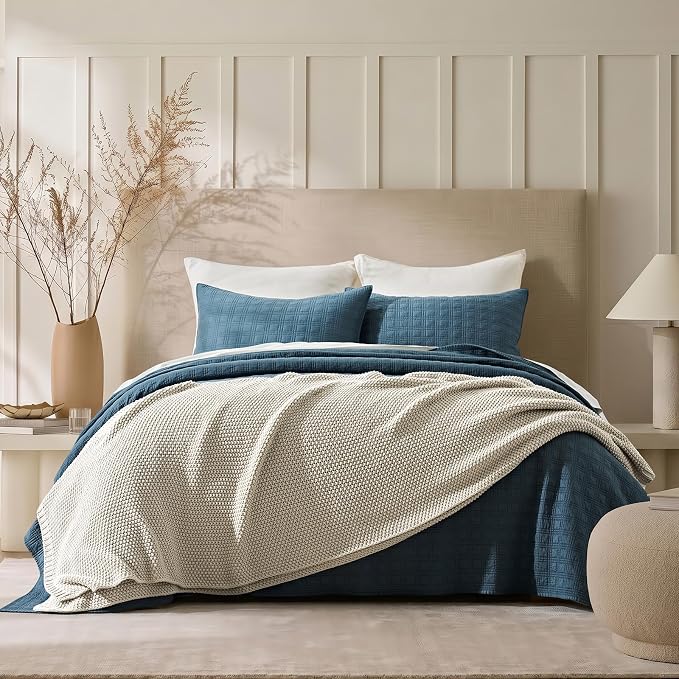 EverGrace Organic Cotton Chunky Knit Throw Blanket, 60 x 80 Birch | OCS Certified Organic Cotton, Seed Stitch Knit, Soft & Breathable, Cozy Midweight, Decorative Throw for Couch, Bed & Sofa