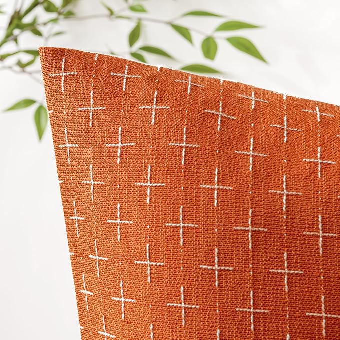MIULEE Pack of 2 Decorative Burlap Linen Throw Pillow Covers Modern Farmhouse Pillowcase Rustic Woven Textured Cushion Cover for Sofa Couch Bed 18x18 Inch Burnt Orange