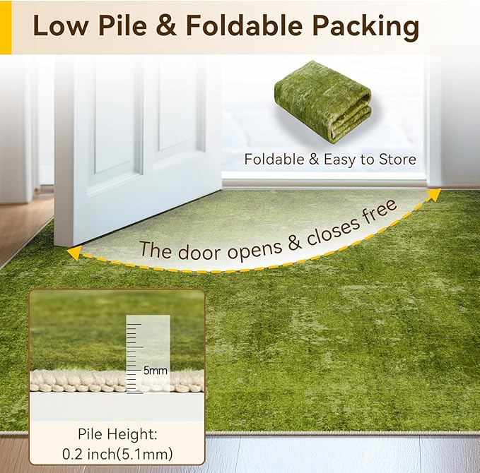 RELEANY Washable Area Rugs 5'x7' Non-Slip Modern Abstract Soft for Living Room Entryway Bedroom Nursery, Print Pattern, Grass Green