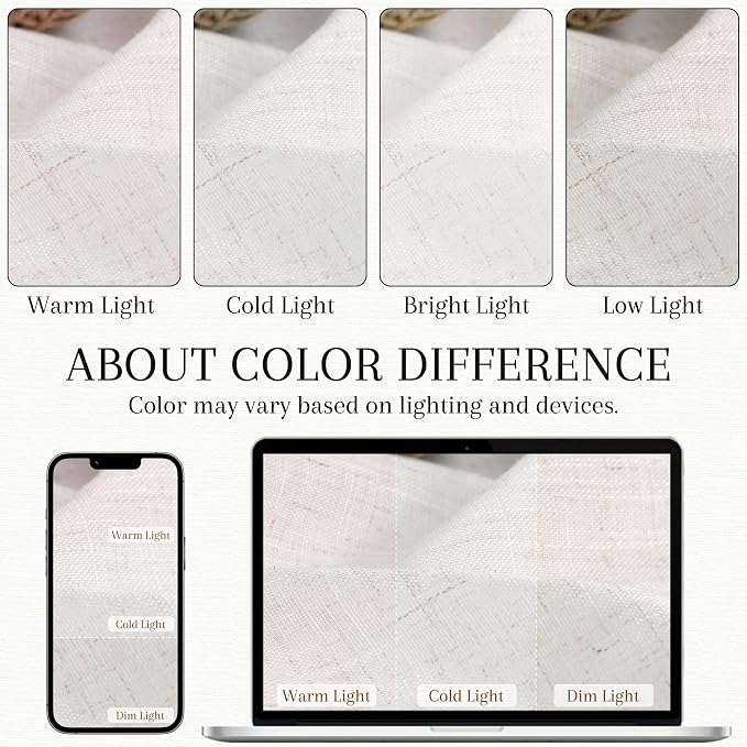 Nanspring Extra Long Linen Curtains 108 Inch Length for Living Room 2 Panels Set Back Tab Neutral Privacy Drapes Semi Sheer Light Filtering for Bedroom Boho Floor to Ceiling Ivory White W50 x L108
