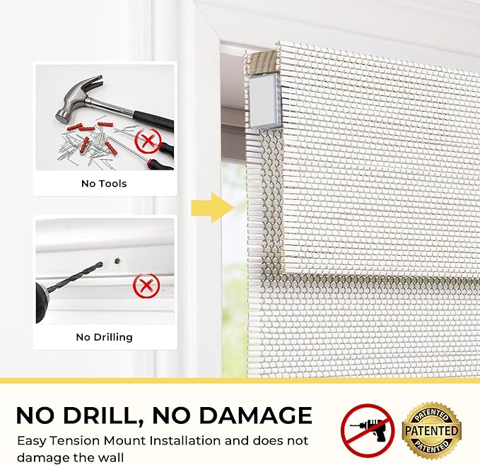 UNISHADES No Drill Cordless Bamboo Roman Shades, 41×64 in, Off White | Natural material, Light Filtering, Easy Install