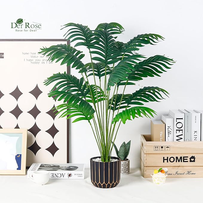 Der Rose Fake Palm Tree Large Artificial Potted Monstera Plants Indoor for Home Porch Patio Living Room Bathroom Outdoor Decor