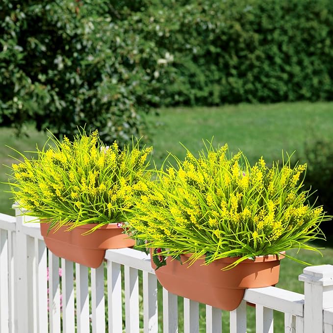 Grunyia 20 Bundles Artificial Plants Outdoor Fake Monkey Grass with Flowers (Yellow)