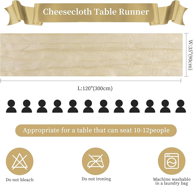 6 Pack Beige Mother’s Day Cheesecloth Table Runner 10FT Long Easter Spring Boho Gauze Table Runner Rustic Sheer Runner for Wedding Bridal Baby Shower Birthday Party Table Decor Home Easter Decor