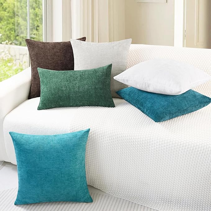 CaliTime Throw Pillow Covers Decorative 12 X 20 Inches Pack of 2 Cozy Chenille Cushion Cases for Couch Sofa Bed Living Room Home Coffee