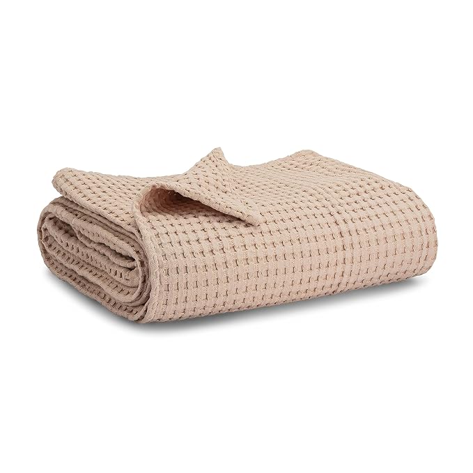 Comfy Cubs Waffle Weave Baby Blanket - 40” x 40” Cotton Blanket with Textured Design - Lightweight Swaddle for Bed, Crib, Stroller, or Couch - Soft and Cozy Cover for Toddlers, Boys & Girls - Blush