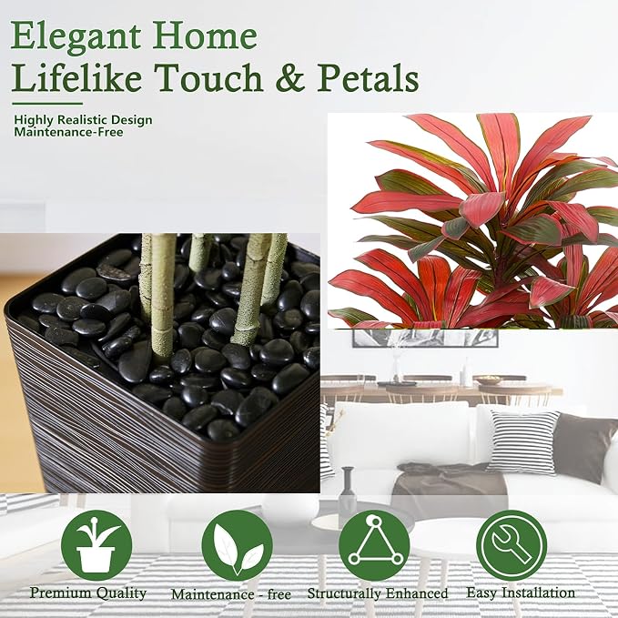 Artificial Dracaena Tree：5FT Faux Silk Tropical Yucca Floor Trees Realistic Fake Green Plant with Natural Wood Trunk & Lifelike Leaves for Home Office Decor Indoor & Outdoor (5FT,1-Pack,White)