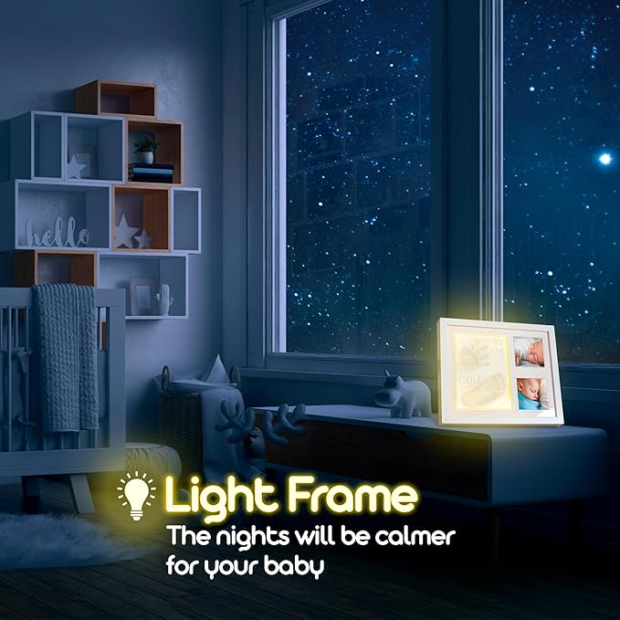 Baby footprint kit with LED night light - Hand and foot prints - Newborn - Baby shower gifts - Newborn essentials - Memory frame - Room decoration - Memory frame with clay hand prints - New XL size