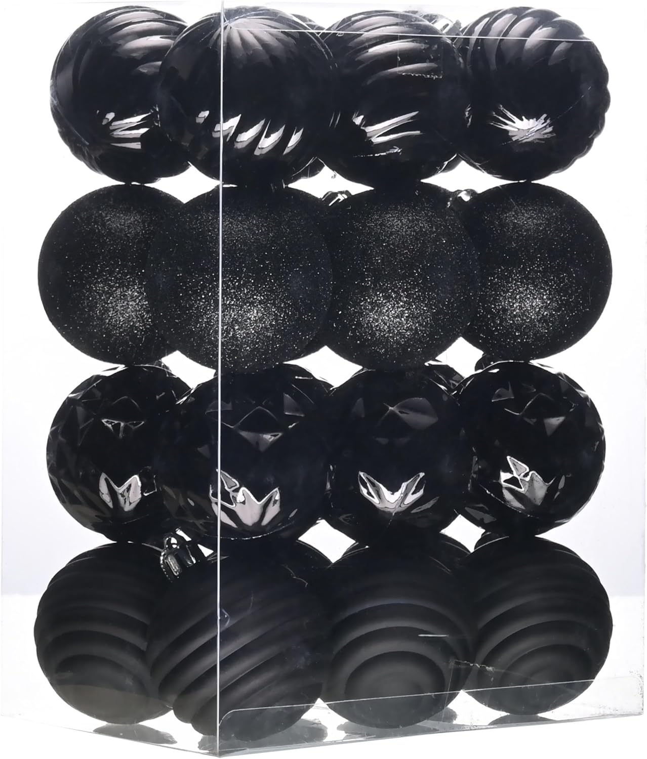 Valery Madelyn Christmas Ornaments Tree Decorations Set for Fall Halloween, 24ct Black Shatterproof Ball Ornaments, 2.36" Hanging Ornament Bulk for Xmas Holiday Party Decor