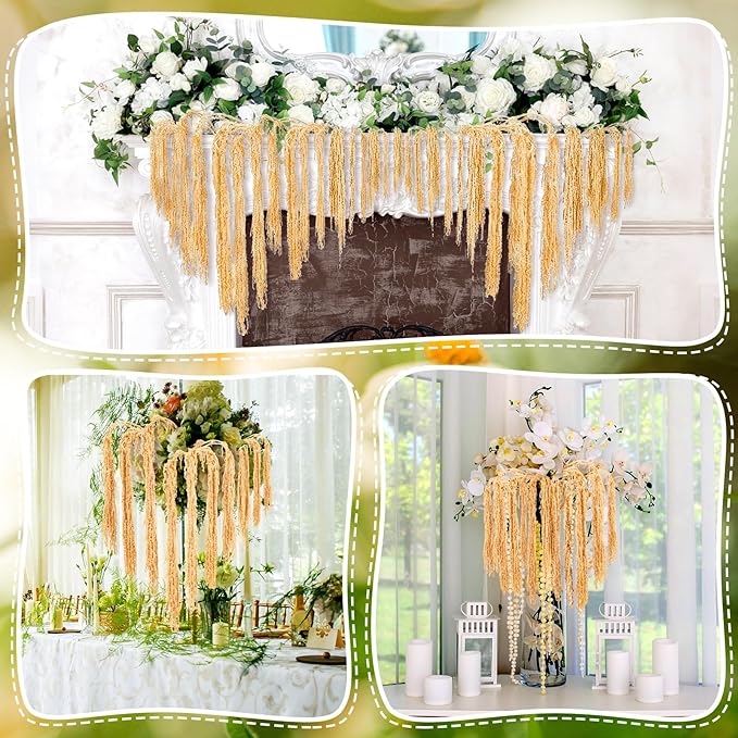 Suncalla 12 Pcs Champagne Spring Natural Dried Amaranthus Hanging Flowers Amaranthus Artificial Flowers for Wedding Arch Bouquet Floral Garland Wall Home Decoration (23 Inch)