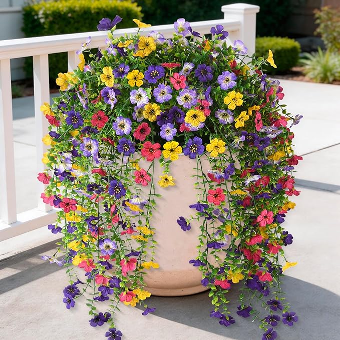 Artificial Faux Flowers Plants for Outdoor Spring Summer Decoration, 2PCS Fake Silk Daisy Flowers No Fade UV Resistant Realistic for Outside Home Planter Porch Patio Balcony Yard Decor (Mixed)