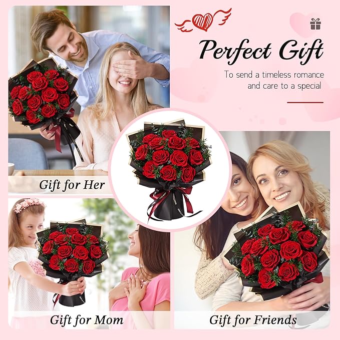 Flowers for Delivery Prime 12 Roses, Mothers Day Flowers for Mom, Mothers Day Gifts, Forever Roses Preserved Flowers Red Roses Bouquet Birthday Gifts for Women Gf Gifts Wedding Anniversary