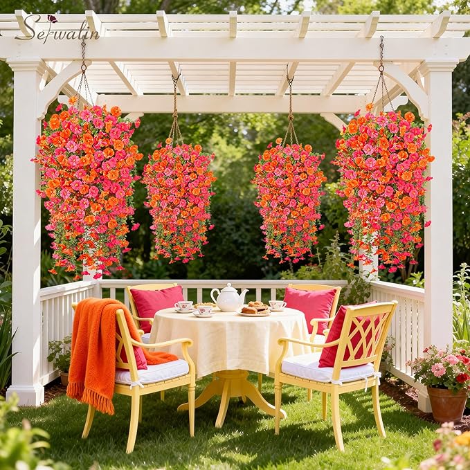 Serwalin Artificial Hanging Flowers for Outdoors UV Resistant, 8PCS Faux Morning Glory Fake Outdoor Flowers Realistic Silk Flower Faux Plants for Outside Planter Front Door Porch Patio Yard Decor