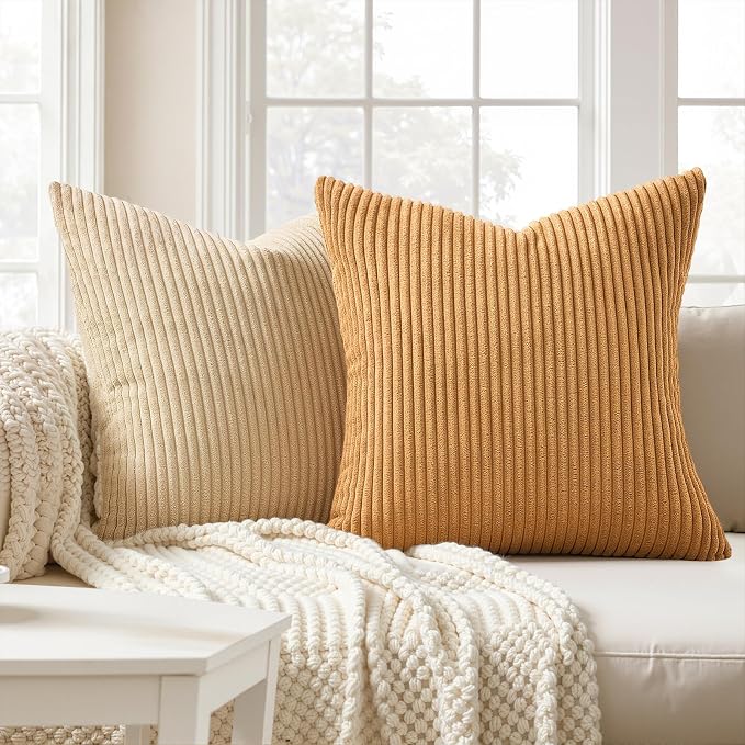 Topfinel 24x24 Inch Pillow Covers Set of 4 Yellow Brown Gradient Farmhouse Pillow Case Rustic Modern Soft Corduroy Striped Decorative Cushion Cover for Sofa Couch Living Room Bedroom