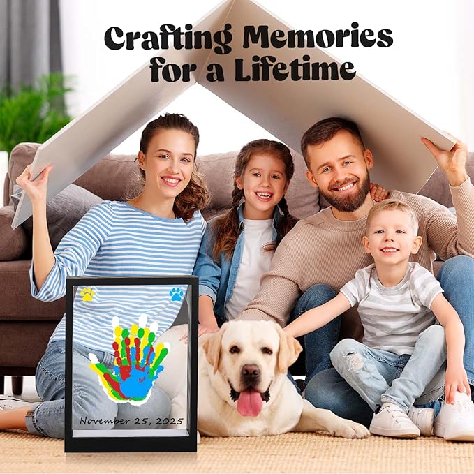 Bixinyo Family Handprint Kit with Light, Baby Hand and Footprint Keepsake Wooden Frame, Family Gifts for Mom, Women, New Parents, Mother's Day, Adoption Gifts, 5 Non-Toxic Paints (Light, Black)