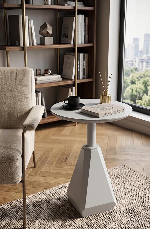 Round Wood Side Table, Coffee Nightstand Cocktail Drink Modern Accent Circle End Table, Wood Pedestal Base for Living Room, Bedroom, Small Spaces, Offices, Ivory