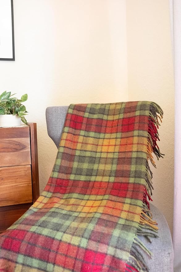 Briomhar Tartan Throw Blanket Plaid - Scottish Wool Blanket, Thick Warm Throw with Fringed Edges 60 x 70 inches (Buchanan Autumn)