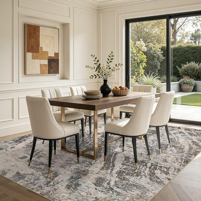 DMOYEST Area Rug Living Room Rugs - 9x12 Large Soft Indoor Neutral Modern Abstract Low Pile Washable Rug Carpet for Bedroom Dining Room Farmhouse Home Office-Dark Brown/Grey
