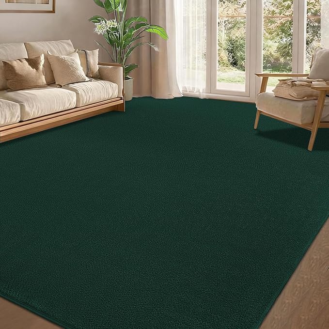 qulint Dark Green Rug for Bedroom 4x6, Washable Thickened Memory-Foam Indoor Living Room Area Rug, Minimalist Modern Carpet Non Slip Comfy Alfombras for Boys Girls Kid Room Nursery Office Home Decor