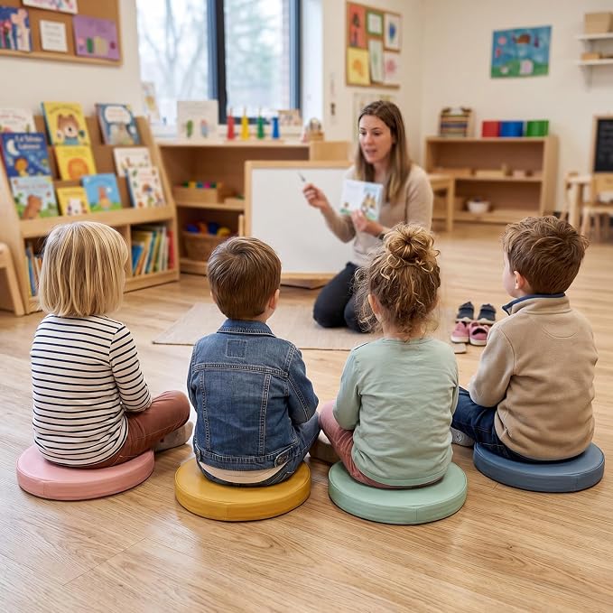 Juexica 4 Pcs Extra Thick Flexible Seating Floor Cushions Assorted Colored Pillow Floor Cushions for Classroom Soft Flexible Seating for Kids Learning Sitting Daycare School Chair (Hippie Boho Color)